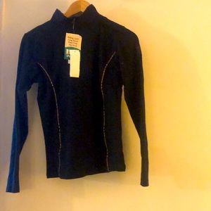 Equestrian Black Riding Sport Long Sleeve Plaid Trim Mock